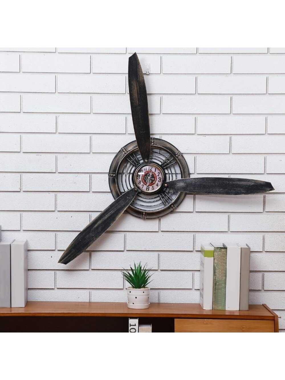 Vintage Airplane Propeller Wall Clock Decor - Metal, 29.5x26.4, Unique Home